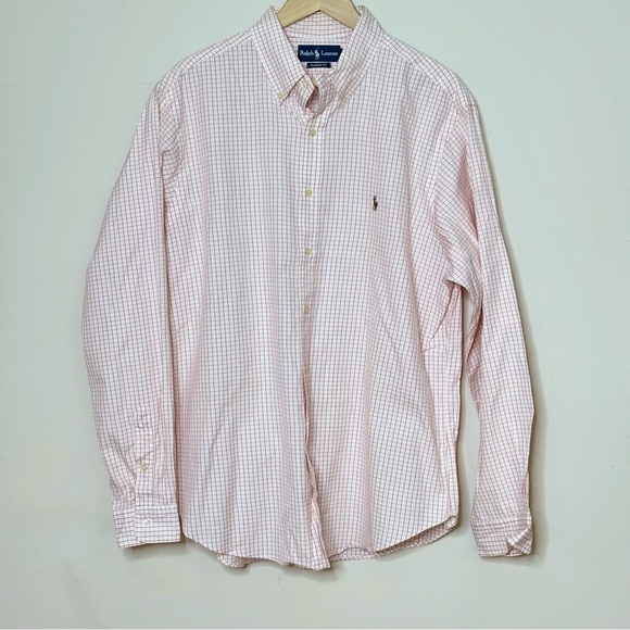 Classic Fit Grid Button Down Shirt Long Sleeve Cotton 17.5 36/37 Ralph Lauren - Picture 1 of 8